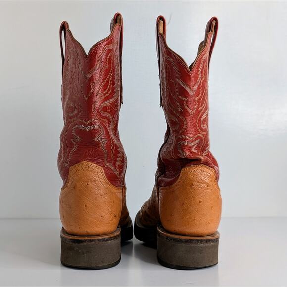 Lucchese Ostrich Goat Skin Boots 7 Red Tan Western Cowgirl Aesthetic Vintage - Picture 7 of 16